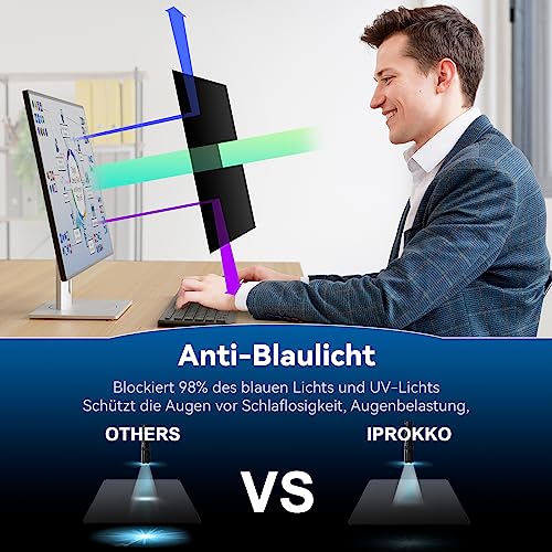 IPROKKO 2 Stück 23.8 Zoll Computer Sichtschutzfolie for 16:9 Monitor, Abnehmbarer Sichtschutz Anti Blaulicht Blendschutz Blickschutzfolie Displayschutz Blickschutzfilter für Hp Dell Acer Lenovo