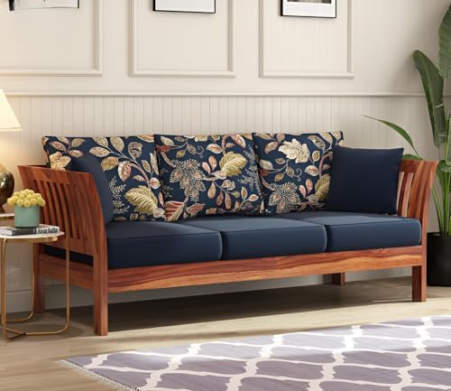 Image of Solid Sheesham Wood 5 Seater Sofa Set for Living Room | 5 Seater Sofa Set | Stylist & Comfact Sofa Set for Home Decor | (Honey Finish, 5)