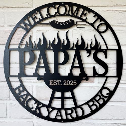 Custom BBQ Grill Metal Sign - Personalized Backyard Bar Art