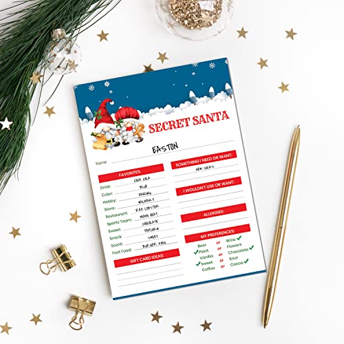 15 Secret Santa Questionnaire Forms For Office Holiday Gift Exchange, Work, Family Or Friends Christmas Idea List 5" X 7" Fill In The Blank Gnome Cards #TOP1