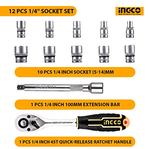 Image of INGCO 12 Pcs 1 /4 inch socket set