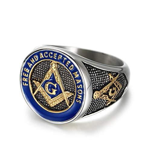 Men's Stainless Steel Vintage Freemason Masonic Biker Rings Blue Free and Accepted Masons Ring Band2