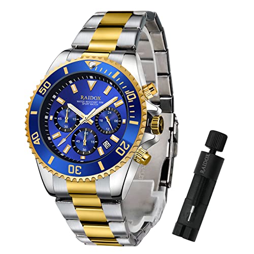 RAIDOX Watch for Men Analog Chronograph Quartz Watch Show Date Stainless Steel Strap, Formal and Casual Mens Watches Waterproof Anti-Rust, with Wrist Watch Link Removal Tool and Gift Box