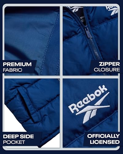 Image of Reebok Mens Puffer Vest - Full Zip Midweight Thick Insulated Sleeveless Jacket for Men - Outdoor Quilted Puffer Winter Vest