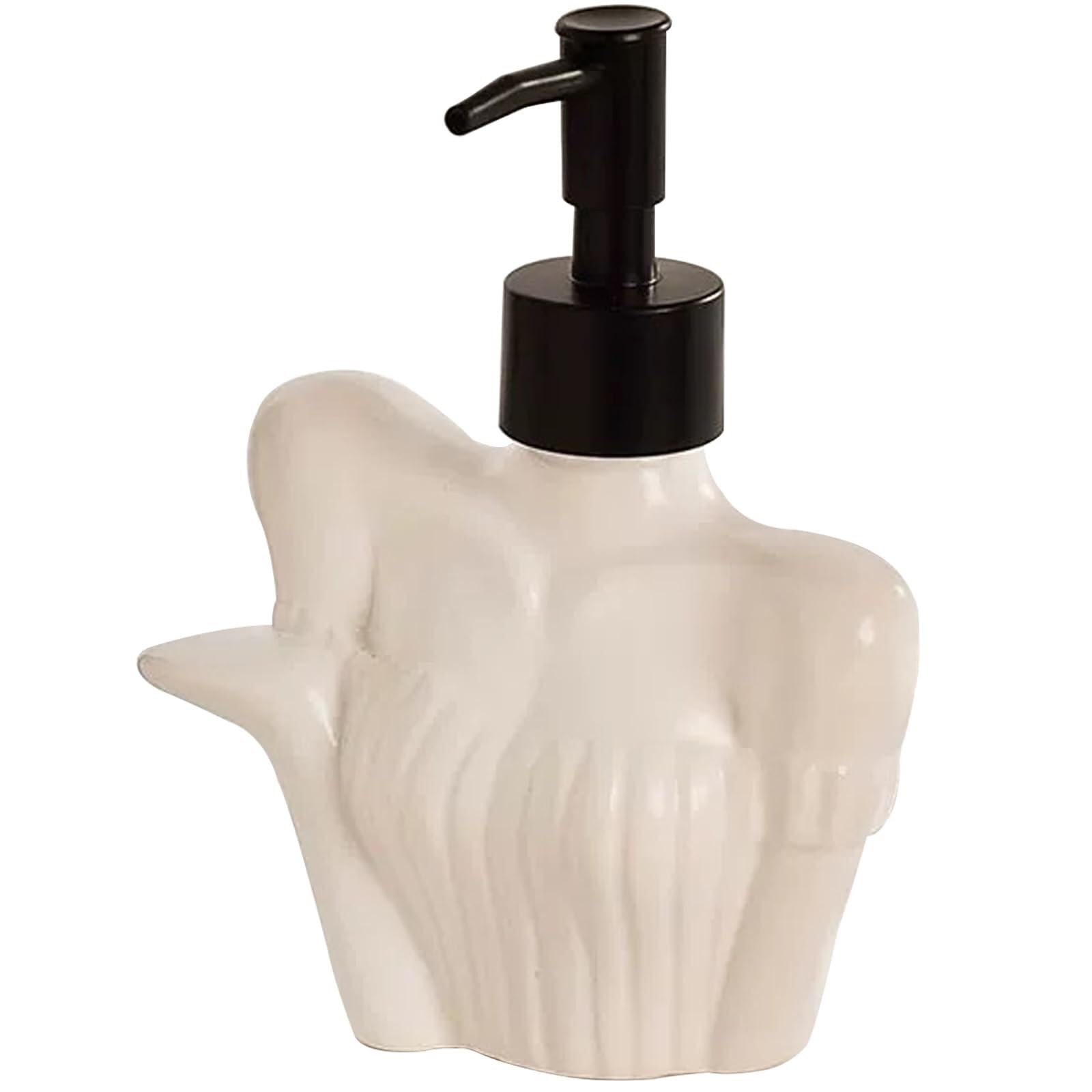 Qyleee White Hand 7Oz Body Shape Soap Dispenser Ceramic Liquid With Silver Pump Stylish Bathroom Dish For Bathroom(White)