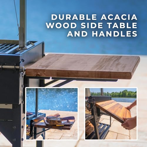 Backyard Discovery Argentine Santa Maria Heritage Wood Fire & Charcoal BBQ Grill with Adjustable Grill Grates, Fire Bricks, Heavy-Duty Steel, S-Hooks, Acacia Wood Table for Outdoor Gaucho Grilling - image 8