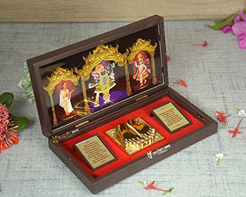 Goldgiftideas 24K Gold Plated Shrinathji Photo Frame With Charan Paduka, Indian Return Gift, Jay Shri Krishna Wooden Momento Gift In 3D, Krishna Photo Frame For Pooja (Pack Of 5) #TOP2