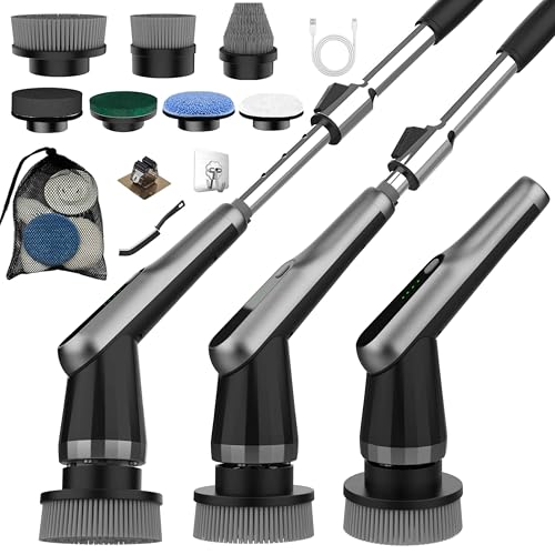 Image of Electric Spin Scrubber, 10-in-1 Shower Scrubber & Retractable Long Handle, 44 lbs High-Torque & Variable Speed Shower Cleaning Brush for Bathroom,Toilet, Bathtub, Kitchen, Tile Floors,