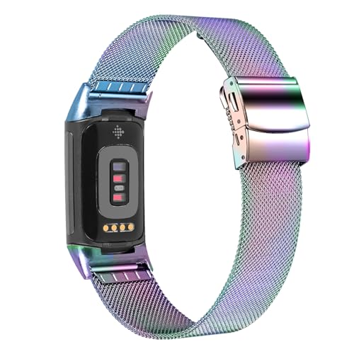 Gimuk Straps Compatible with Fitbit Charge 6/Charge 5 Strap for Women Men Adjustable Metal Mesh Loop Stainless Steel Replacement Watch Strap Band Wristband for Charge 6/Charge 5 (Colorful) - Image 2