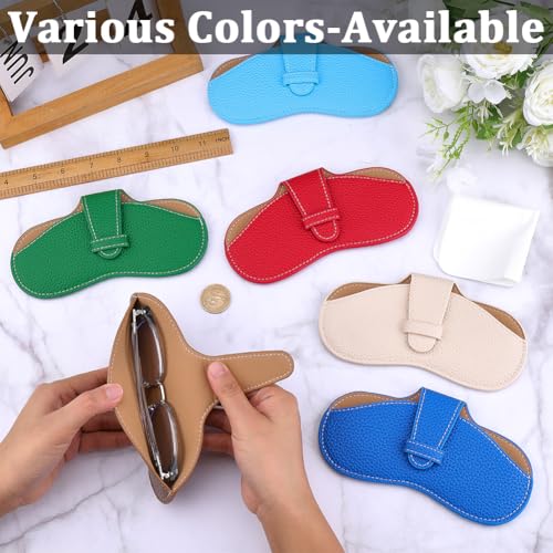 Image of CREATCABIN Glasses Case Slim Sunglasses Case Bag Portable Lightweight Travel Leather Eyeglasses Spectacle Holder Pouch Cover with Soft Cleaning Cloth Gift for Women Men Holiday 6.9x3.4 Inch BurlyWood