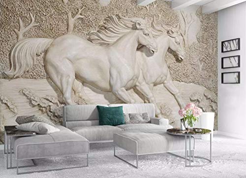 Carta da Parati Muro 3D Cavallo Bianco in Rilievo