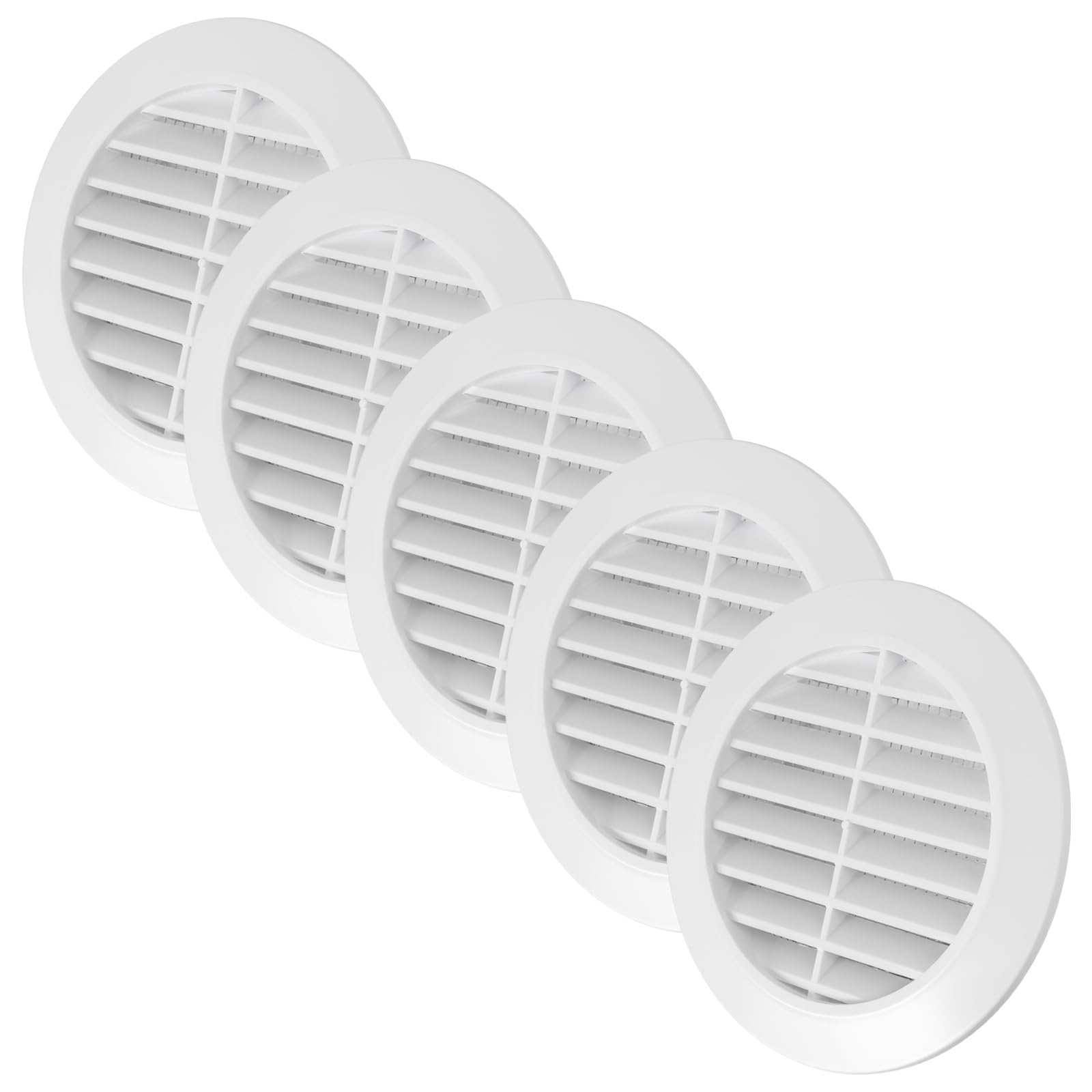 Vent Systems 80 mm / 3.15'' Inch - White Pack of 5 Air Vent Cover - Round Air Vents - Ventilation Grille - Integrated Insect Screen - HVAC Vents for Bathroom, Home Office, Kitchen