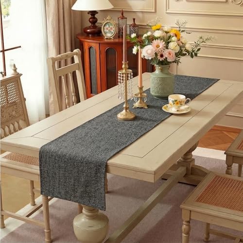 Image of Kuber Industries 72x12 inch Jute Table Runner for Party, Wedding and Family Dinners | Washable & Reusable Centre and Dining Table Runner | Black