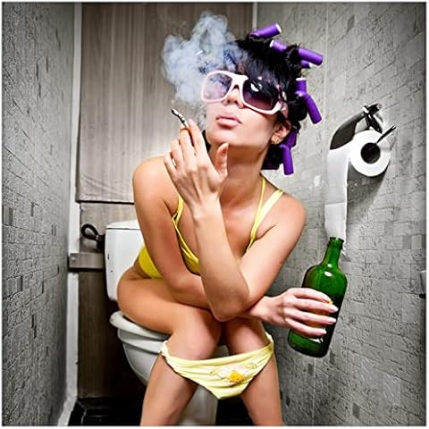 Wallario Glasbild Kloparty - Sexy Frau auf Toilette Zigarette und Schnapsflasche - farbig - 50 x 50 cm Wandbilder Glas in Premium-Qualität: Brillante Farben, freischwebende Optik Cover