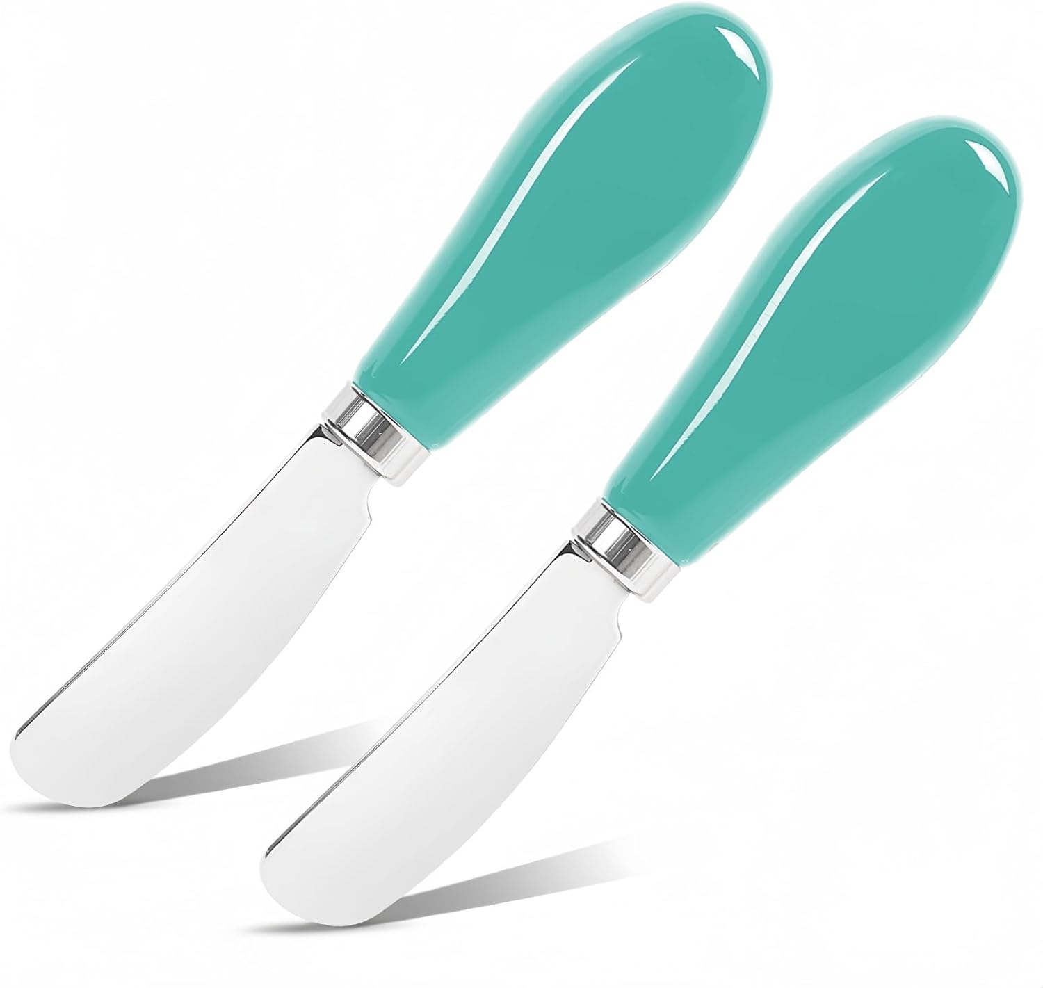 SIUTCO Butter Spreader Knife Set, 2-Pack Stainless Steel Cheese & Butter Knives with Blue Ceramic Handle, Dishwasher Safe