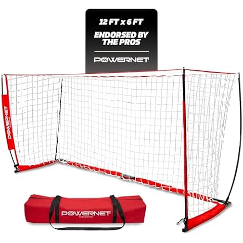 PowerNet Portable Soccer Goal, Soccer Net with Collapsible Steel Base, Pop Up Soccer Training Equipment, 1 Goal & Zipper Storage Bag (12 x 6 FT) Cover