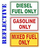 Reflective Diesel Fuel Only Gasoline Only Mixed Fuel Only Vinyl Decal | Sticker | Fuel Gas Door Transfer Tank Eco Pump Gas Label Weatherproof (Combo Pack)
