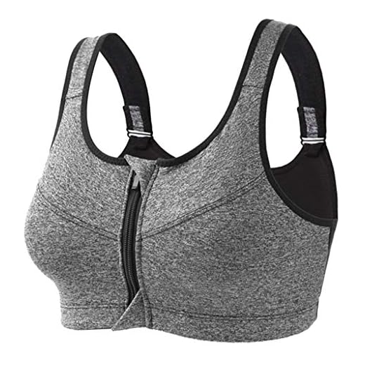 Baoblaze Sutiã Esportivo Feminino com Zíper Push Up Sutiã Fitness Top Esportivo Acolchoado de Corrida para Ginástica - Cinza L