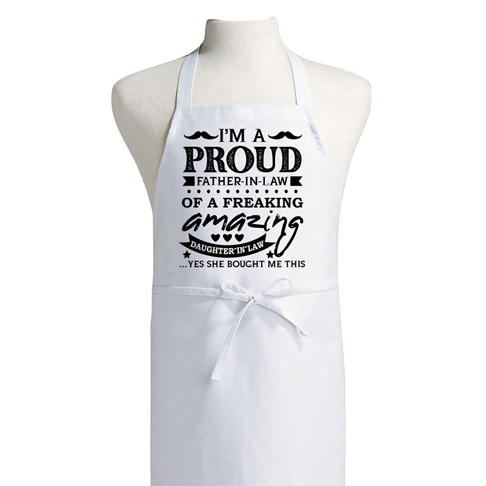Getagift Adult White Apron I’m A Proud Father-In-Law Of A Freaking Amazing Daughter-In-Law, Best Birthday, For Father-In-Law, Dad-In-Law, Kitchen Cooking Adult/Annex Bib Apron. (Adult White Apron)