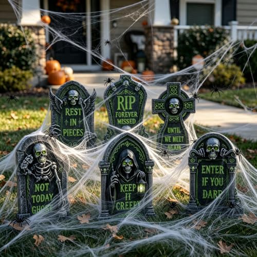 16.5 Inch 6 Pack Halloween Tombstones Outdoor, Graveyard Signs with Stakes - image 5