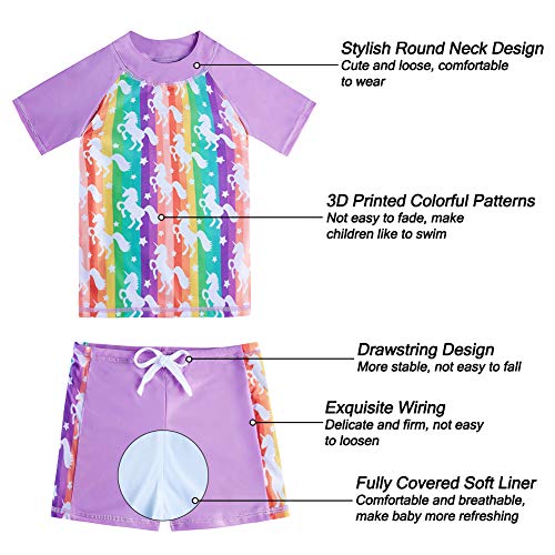AIDEAONE Girls Rash Guard Swimsuit Short Sleeve Two Piece Bathing Suit Size 3-12T3