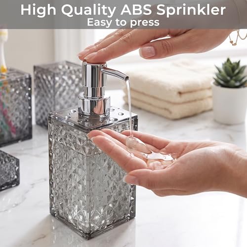 Image of Story@Home 4 Pieces Bathroom Accessories Set - Grey | Toothbrush Holder, Soap Dispenser, Mouth Wash Cup & Soap Dish for Home Kitchen & Bathroom | Bathroom Essentials for Office