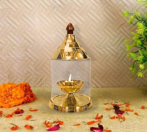 Image of DSH Brass Akhand Diya Decorative Brass Glass Oil Lamp and Tea Light Holder for Diwali Pooja and Gift Item. (XL)