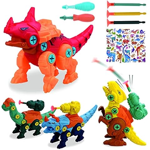 GOLDGE Take Apart Dinosaur Toys for Boys Age 3 4 5 6 7 8 9, 4 PCS Dinosaur Boys Toys with Dinosaur Stickers DIY Dinosaur Toys with Screwdrivers STEM Kids Toys Dinosaur Gifts for Boys Girls Cover