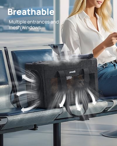 pecute Katzentasche Transporttasche Stabiler, Hundetransporttasche Halt Haustier Tragetasche,Katzentragetasche Leicht, Belüftete Katzentransportbox für Reisen,Auto,Tierarzt, bis 4 kg,Dunkelgrau