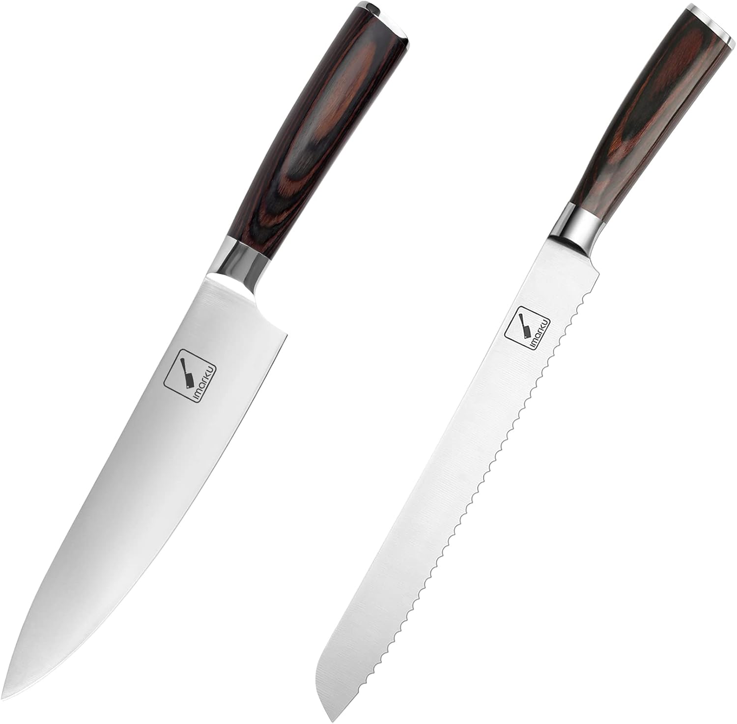 imarku Japanese Chef Knife & Bread Knife, Pro Kitchen Knife 8 Inch Chef's Knives, 10 Inch High Carbon Stainless Steel Professional Grade Bread Slicing Knife