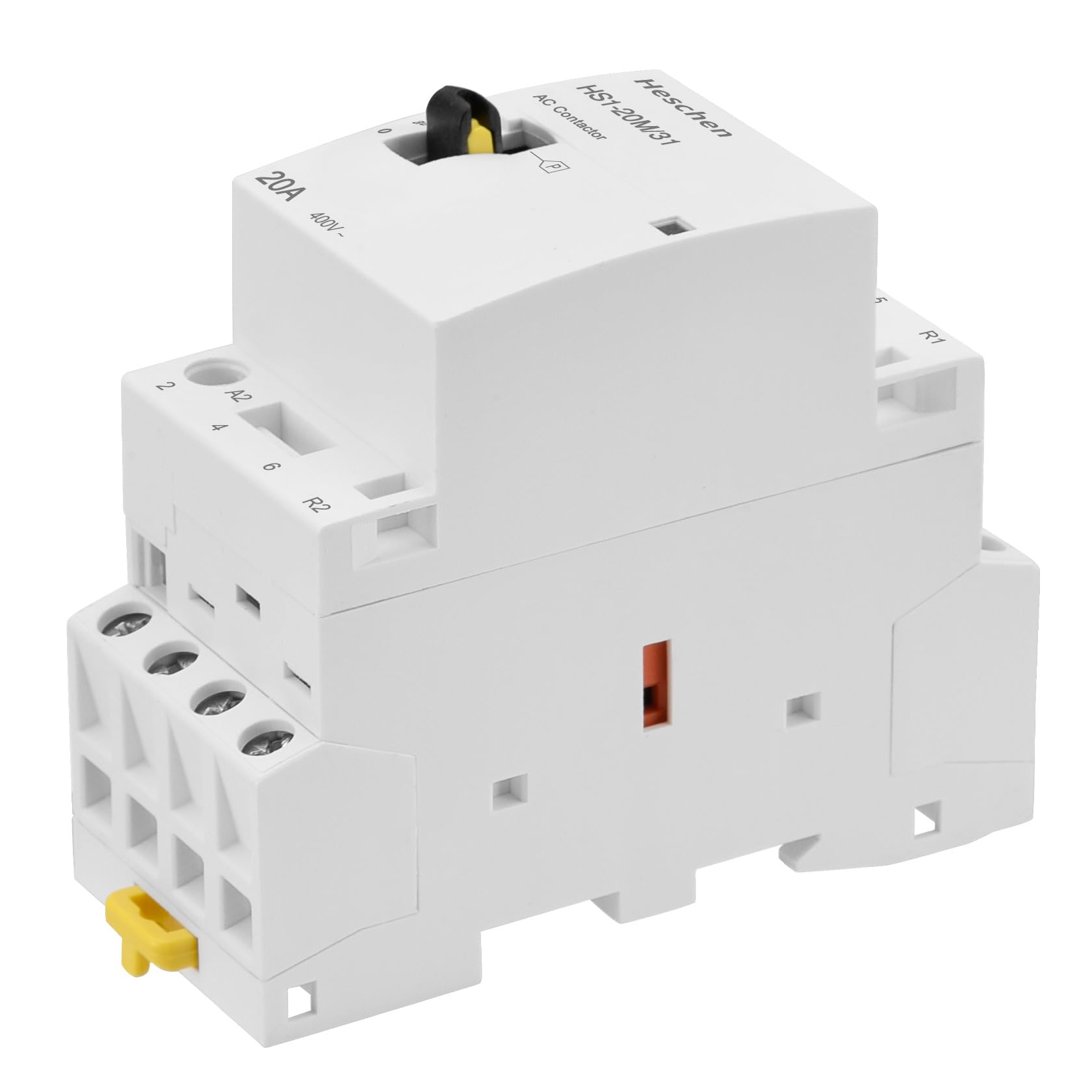 Heschen Contacteur CA modulaire domestique HS1-20M/31 20 A 4 pôles, 3NO 1NC, 220 VAC Bobines, montage sur rail DIN 35 mm, avec interrupteur de commande manuel