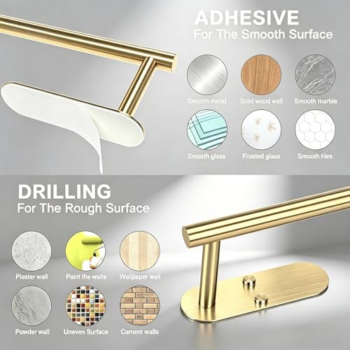 Image of Gold Paper Towel Holder Under Cabinet, Adhesive Paper Towel Roll Holder Stick on Wall, Stainless Steel Towel Paper Holder for Bathroom Kitchen