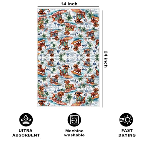 Image of Funny Dachshund Kitchen Towels 24x14 Inch, Summer Dachshund Gifts Reusable Dish Towels for Kitchen Bathroom Decor, Waffle Weave Absorbent Tea Towel, Weiner Dog Gifts for Women Mom Friend Girls