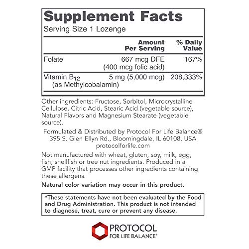 Protocol Methyl B12 5,000Mcg - Vitamin B12, Folic Acid - Support Nervous System, Brain - 60 Lozenges #TOP1