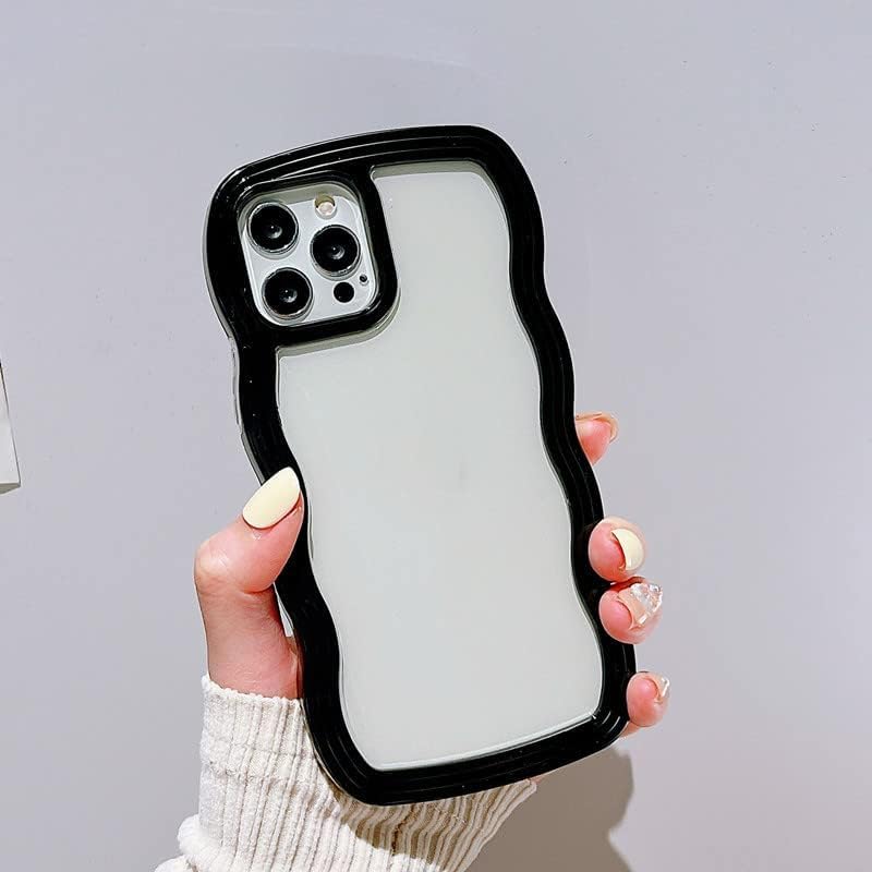Image of MIDOS Back Cover Compatible with iPhone 15, Cute Curly Wave Frame Clear Case for Girls Women, Transparent Soft Silicone TPU Bumper Shockproof Protective Cover for iPhone 15 (Black)