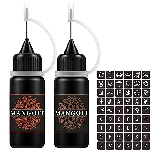 MANGOIT Temporary Tattoo Kit, Freckles Tattoo, Semi-permanent Tattoo Set, 2 Bottles Fruit Gel Ink with 54 PCS Self-adhesive Tattoo Stencils(Red&Brown)