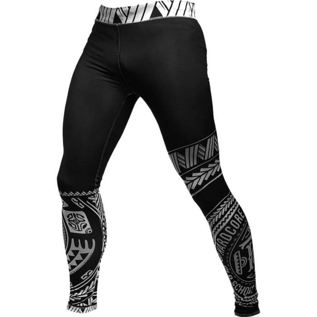 Hardcore Training Men's Compression Pants Spodnie Kompresyjne Leginsy Mężczyźni Bokx Running Muay Thai MMA No Gi BJJ Grappling (DE/NL/SE/PL, Alfa, 3XL, Regularny, Regularny, biały)