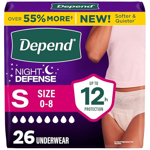 Image of Depend Night Defense Adult Diapers, Incontinence & Postpartum Bladder Leak Underwear for Women, Disposable, Overnight, Small, Blush, 26 Count, Packaging May Vary