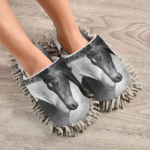Flildon Microfiber Cleaning Slippers Two Running Horses Washable Mop Shoes Slipper For Men/Women House Floor Dust Cleaner, Size L #TOP3