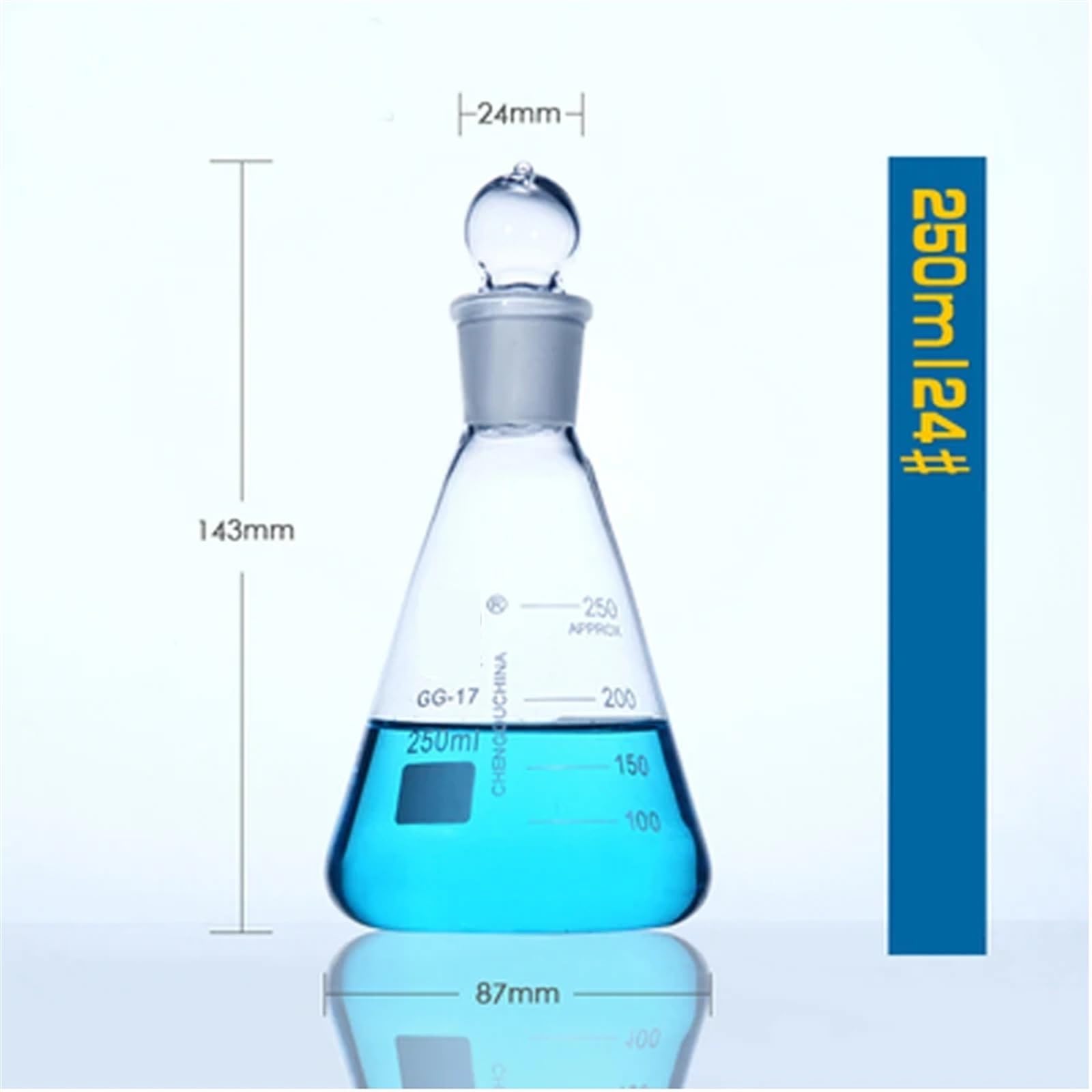 Borokrzemianowa kolba Erlenmeyera z podziałką, Szklana trójkątna kolba ze standardową chemią laboratoryjną Kolba stożkowa Zagęszczone szkło borokrzemianowe o wysokiej temperaturze(500ml caliber 29)