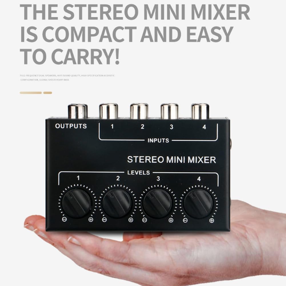 Mini Mezclador Pasivo de 4 Canales Instrumento Musical Compacto Reproductor de CD Mezclador Concentrador Estéreo para Computadora