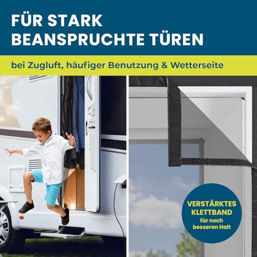 Hoberg Insektenschutzvorhang für Campingwagen 60 x 180 cm | Fliegengitter Tür mit XXL-Magnetbändern | Insektenschutz Tür für Wohnwagen | Magnet Moskitonetz | selbstschließend