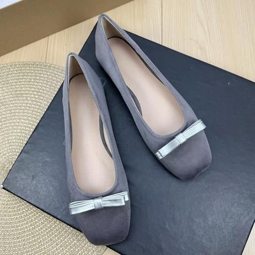 Hee grand Women's Square Toe Bowknot Ballet Flats Comfortable Slip-On Shoes for Casual and Office2