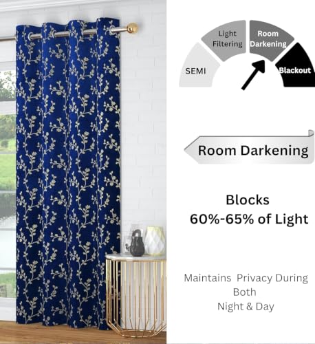 Image of Velvet Room Darkening Door Curtain 7 Feet, Golden Foil Print