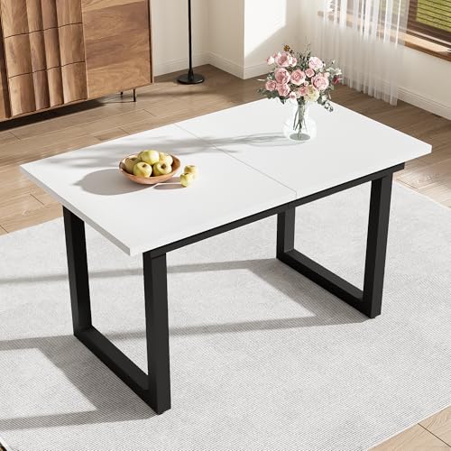 Merax Erweiterbarer Esstisch im Industriestil, Rechteckiger Kaffee-Freizeittisch, Moderner Einfacher Tisch aus Eisen, Platzsparender Multifunktionaler Esstisch, Weiß+Schwarz