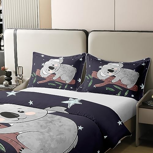 Kids Koala 100% Cotton Duvet Cover Single,Cartoon Koala Pattern Bedding Set for Boys Girls,Tree Branch Green Leaf Glitter Stars Comforter Cover,Cute Jungle Animal Quilt Cover with 1 Pillowcase - Image 4