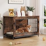 VOWNER Jaula para perros, 3 puertas, caja de madera para perros, para el hogar, moderna caseta interior para perros pequeños y medianos de menos de 30 kg, como mesa auxiliar para salón, 98 x 60 x 65