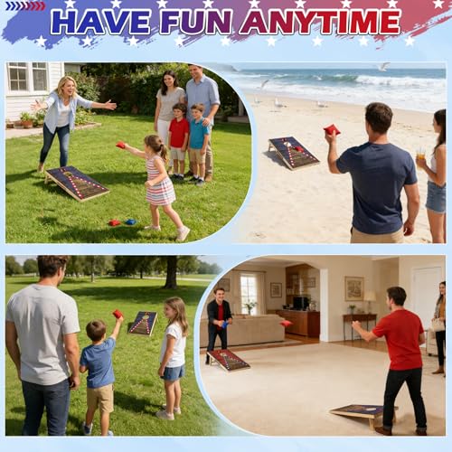 Image of Electronic Cornhole Board Set 4x2ft 3x2ft 2x1ft, Automatic Scoring Corn Hole Games for Adults & Kids, Wooden Portable Cornhole Set with 8 Bean Bags & Carrying Bag for Outdoor, Tailgate, Party