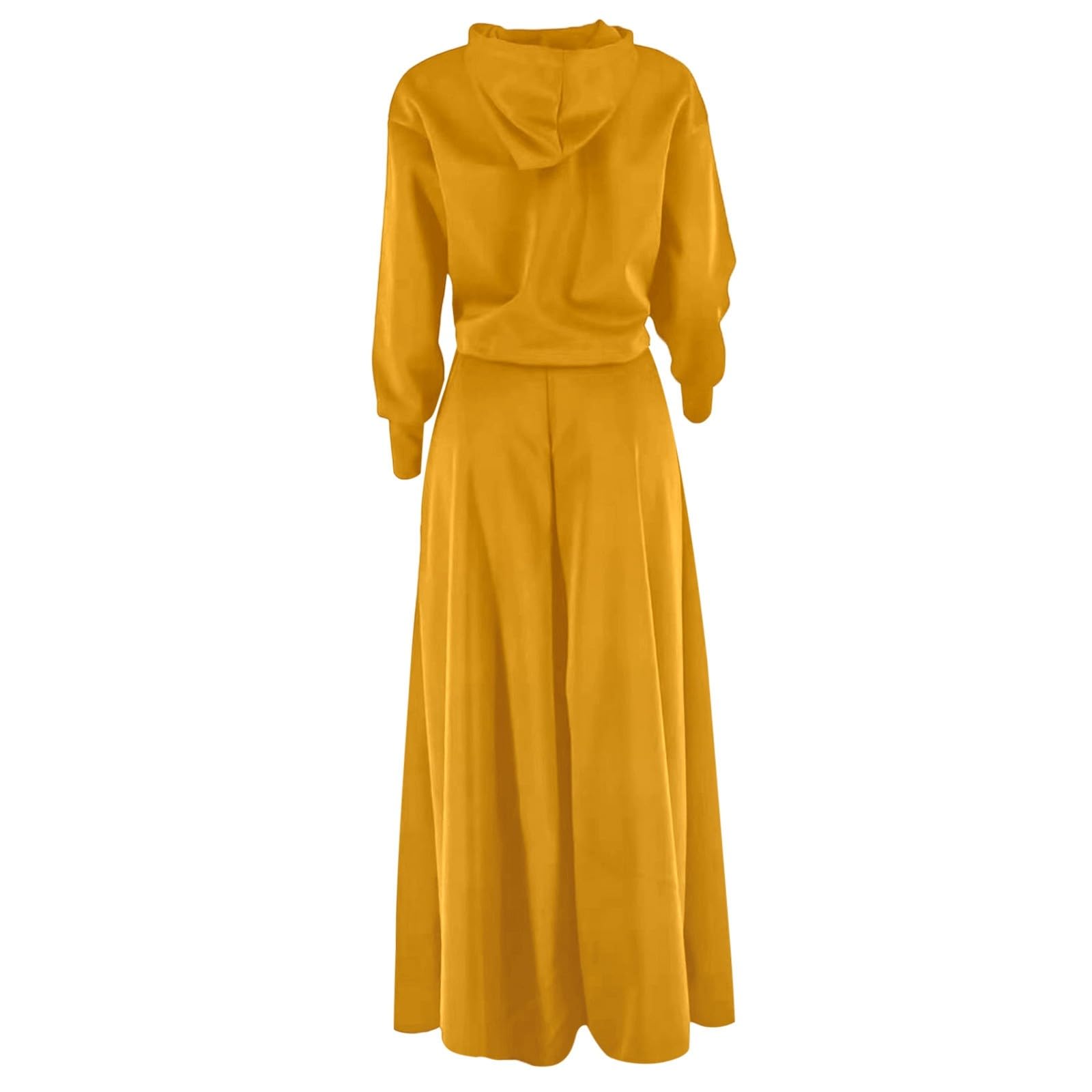 Generisch Tuta da donna elegante in due pezzi, per il tempo libero, a maniche lunghe, con cappuccio e spacco laterale, comoda e morbida, traspirante, tinta unita