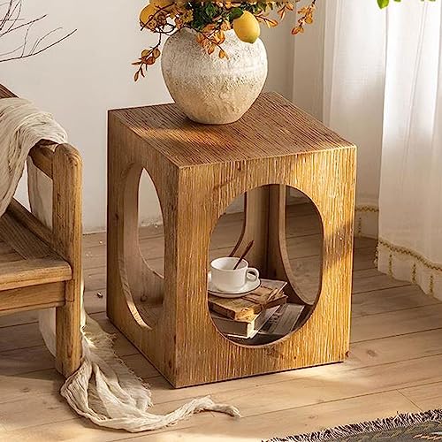 Table d'appoint carrée de ferme avec étagère basse de rangement